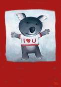Koala enthousiaste avec un message d'amour